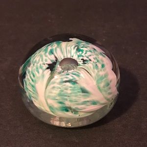 Vintage Jerpoint Ireland Glass Studio Green White  Swirl Tornado Paperweight